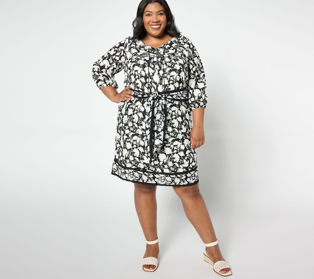 Studio Park Women's Dress Sz S Regular Printed with Removable Belt Black A648605