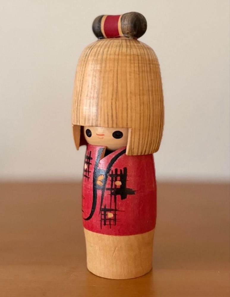 Kokeshi 50s Retro Creative 15cm Red Kimono Vintage Wood Doll Decor