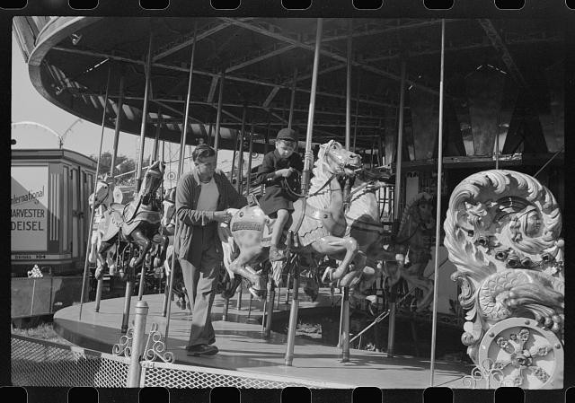 Photo:Rutland Fair Vermont 1941 merry-go-round carousel horse riders