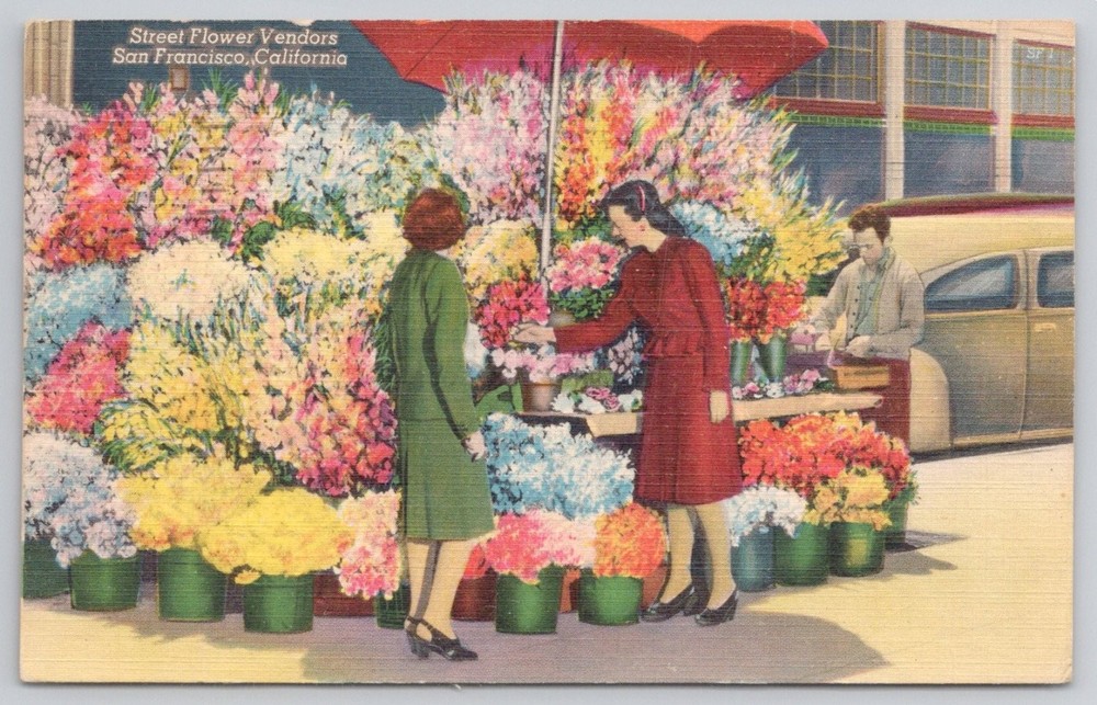 Vintage 1954 San Francisco Street Flower Vendors Postcard - Smith News Co.