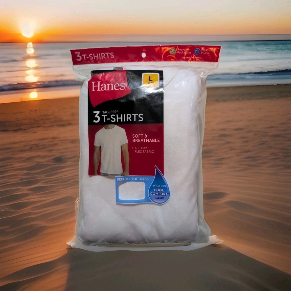 Hanes Men's ComfortSoft 3 Pack Crew Neck, Tagless T-Shirts - White, Large 42-44