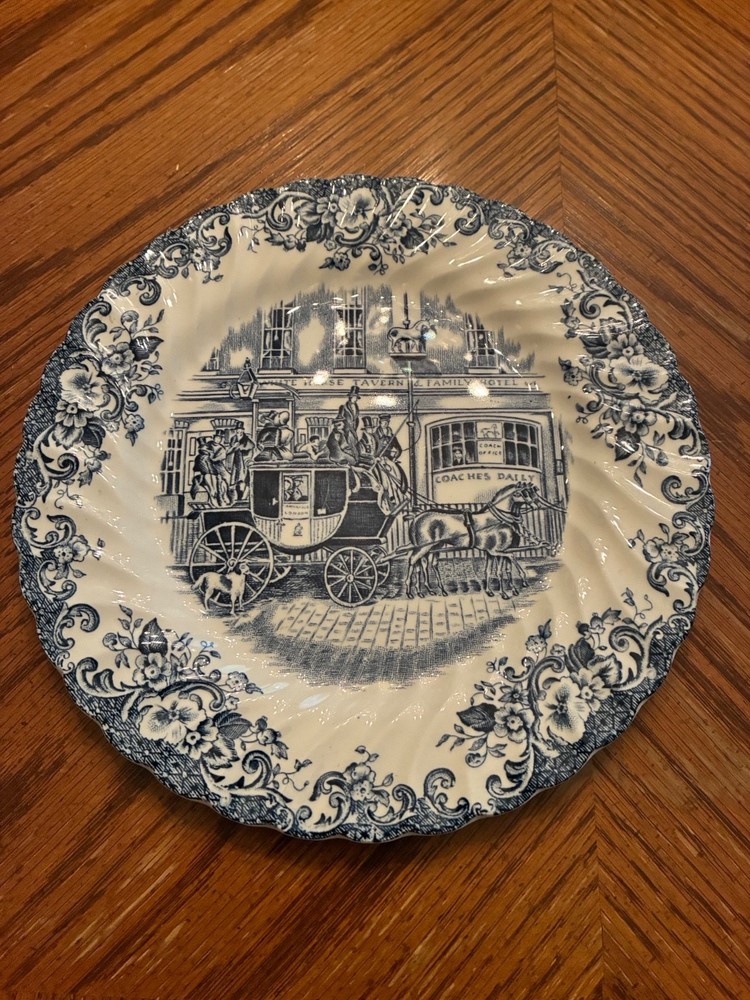 Johnson Bros Ironstone Salad Plate Blue Coaching Scenes ~7.9