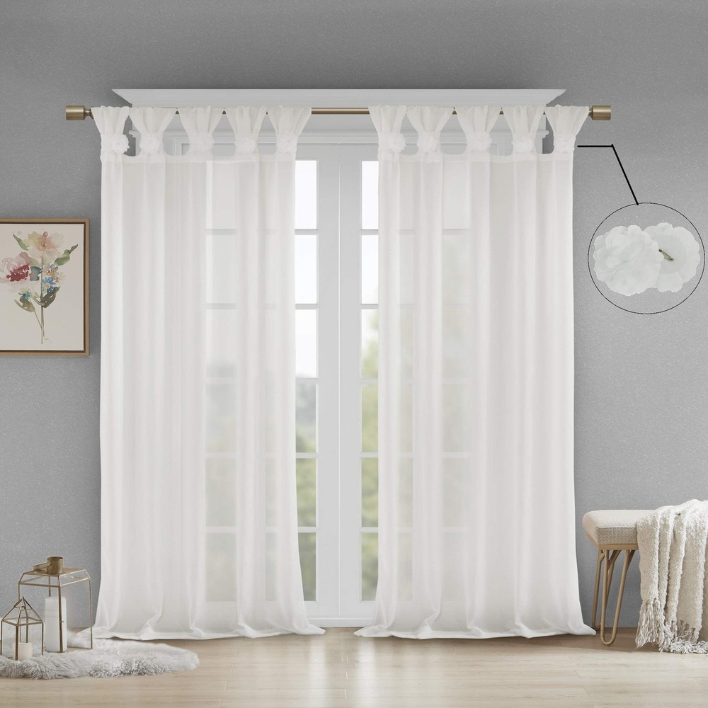Embellished Solid Cuff Top Window Curtain Panel Drape with Tab Detail
