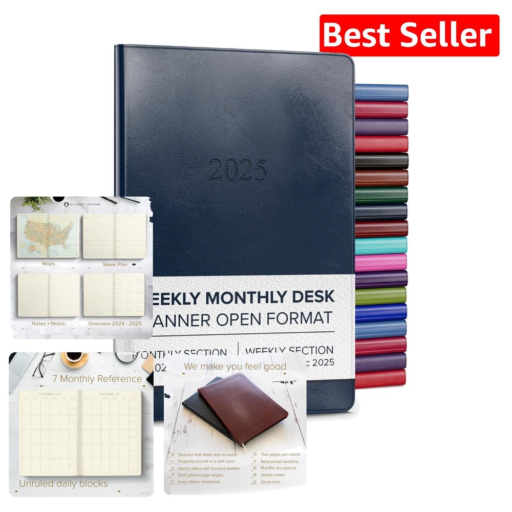 Acadia Navy Leather-Look Weekly and Monthly Planner 2025 - Luxurious Design-image
