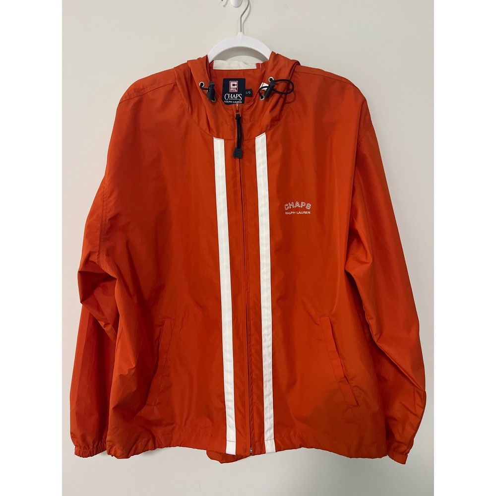 Vintage Chaps Ralph Lauren Orange Lightweight Hooded Windbreaker Jacket Men's L