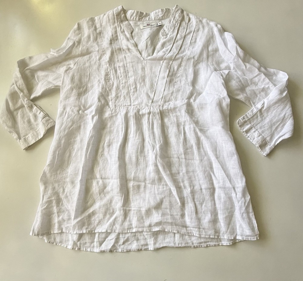 Vineyard Vines Boho Linen Tunic Top Medium White Coastal Preppy