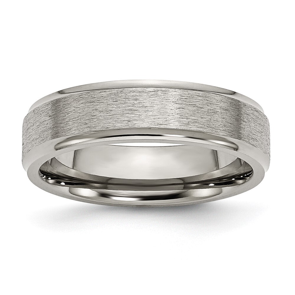 Titanium Brushed Center 6mm Ridged Edge Band Ring Size 6 for Men 3.49gm