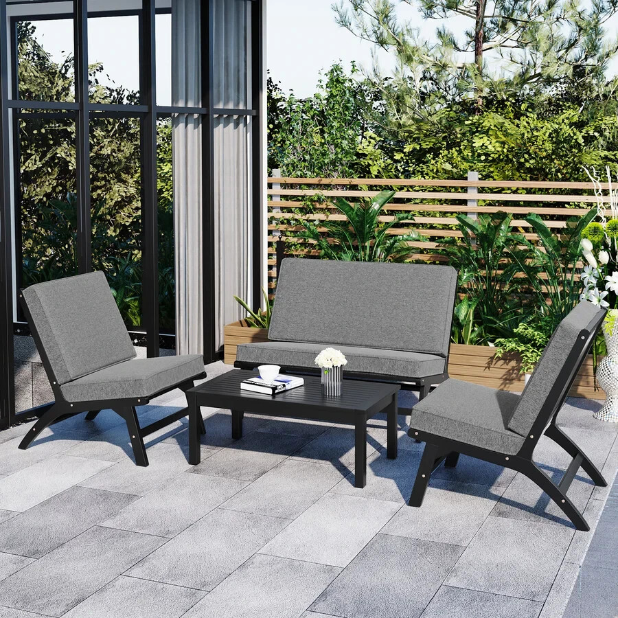 GO 4-Piece V-shaped Seats set, Acacia Solid Wood Outdoor Sofa, Garden Furniture,