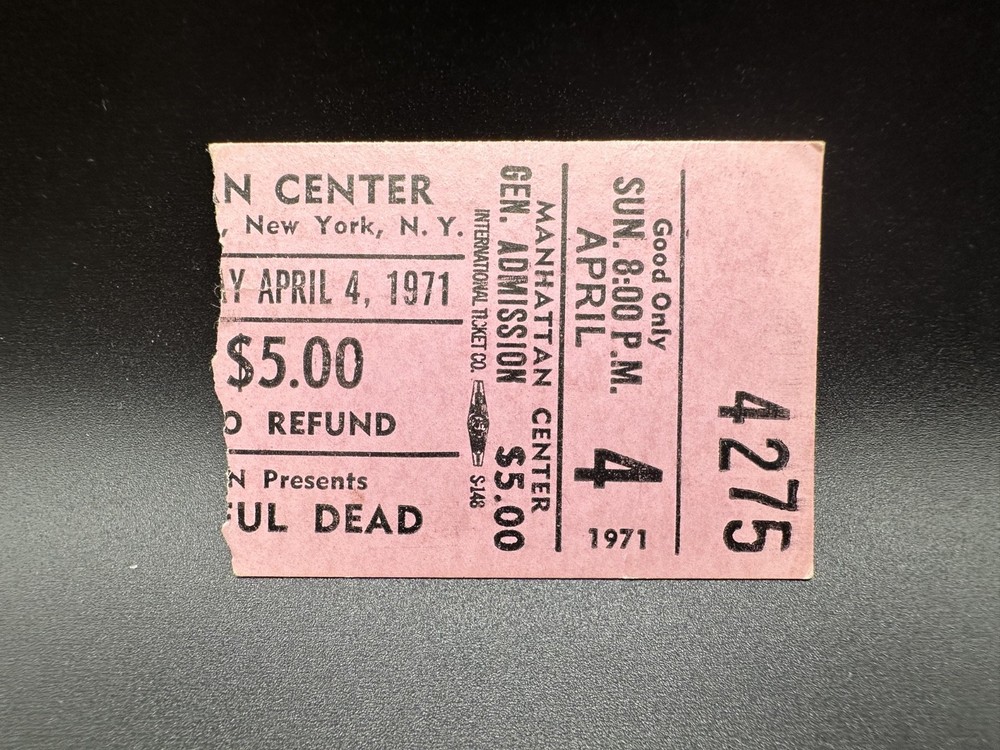 Grateful Dead Concert Ticket, Manhattan Center, Apr. 4 1971