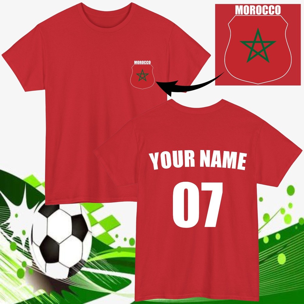 Personalised Morocco Football T-Shirt Custom Name Number Fan Gift Unisex Tee Top