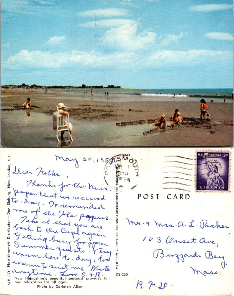 Wallis Sands Beach and Swimmers Rye New Hampshire NH Postcard