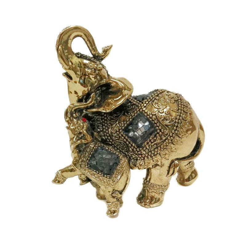 Mother And Calf Golden Elephants Figurine
