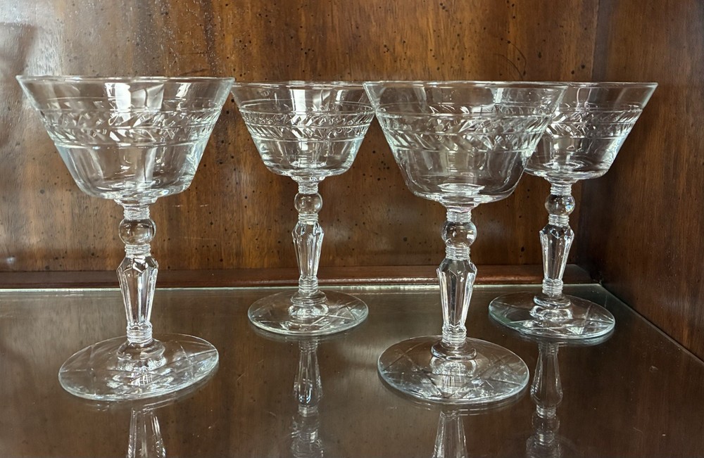 Rock Sharpe Jefferson Champagne/Tall Sherbet Glasses Vintage Set Of 4 Libbey