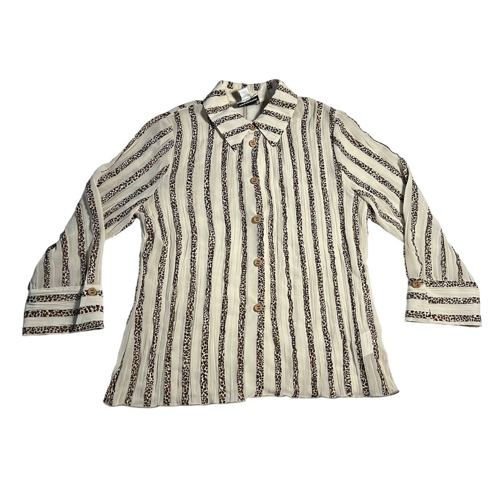 Joseph Ribkoff Stripe Leopard Print Button Up Shirt Size 12 Artsy Classic