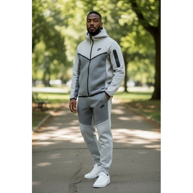 Nike Tech Fleece Full Zip Hoodie and Joggers Tracksuit Full Set Mens Gray (S)