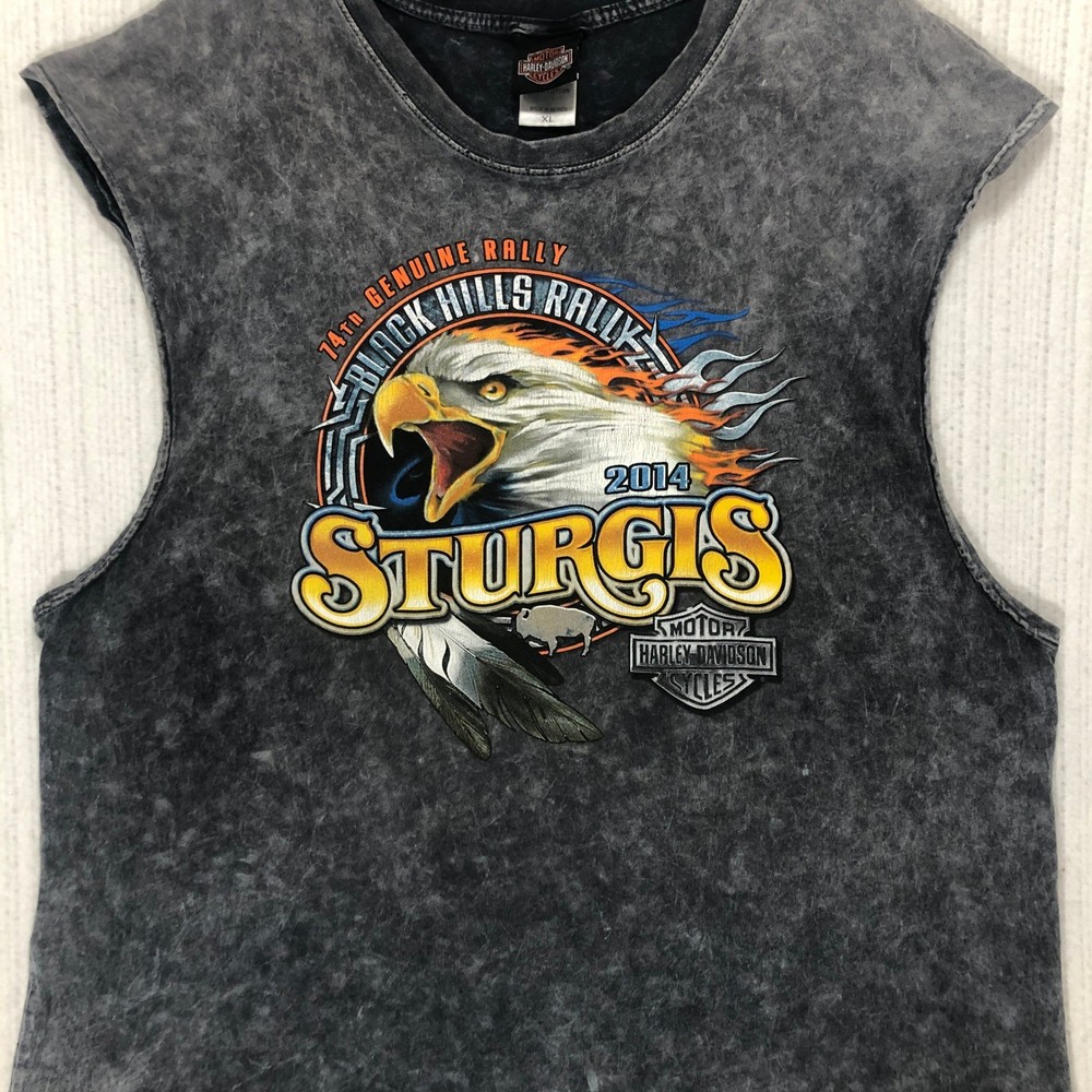 Harley-Davidson Mens Sturgis 2014 Black Hills Rally Eagle Muscle Tee Gray XL