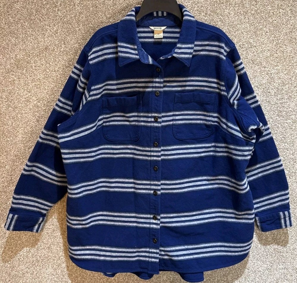 Duluth Trading Co Womens Blue Striped Heavy Flannel Button Shirt Jacket Size 2X