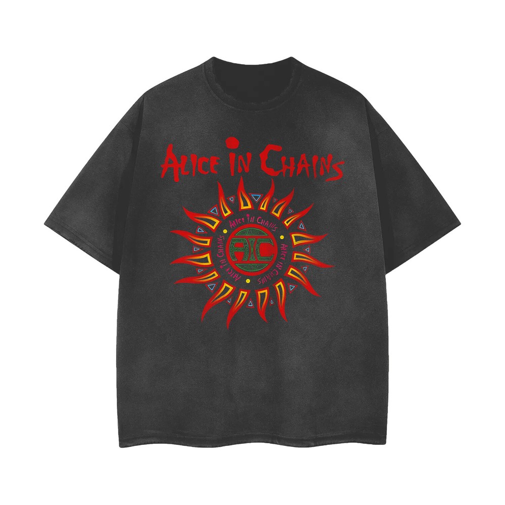 [ACID WASHED RIPPED] Alice In Chains Distressed Vintage Feel T-Shirt 100750-image