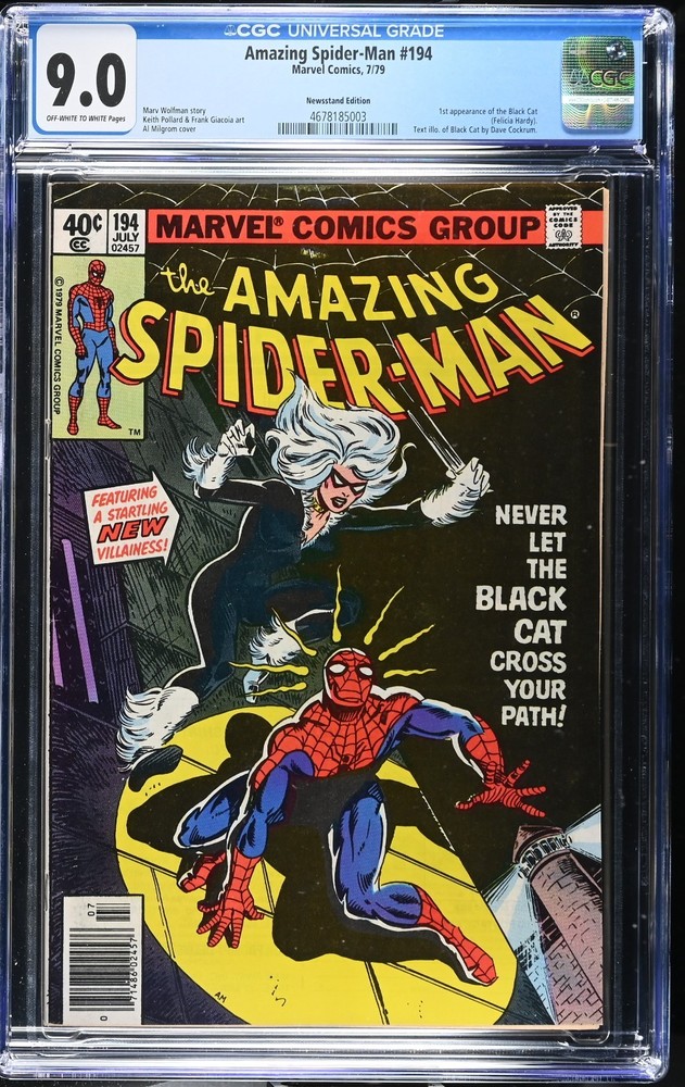 Amazing Spider-Man #194 CGC 9.0 Newsstand Beautiful Book! 1st App Black Cat 1979