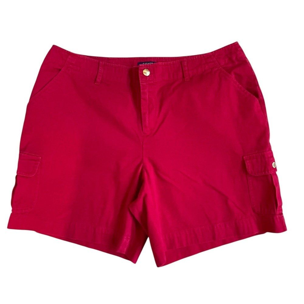 CHAPS Women Red Cargo Shorts Size 18W Cotton Gold Button Pockets Casual