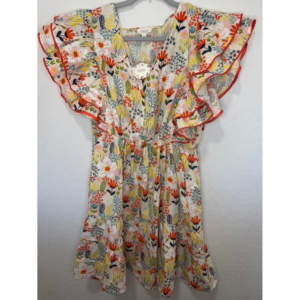 NWT boho plus 1X floral ruffle mini dress curvy poolside orange multi tiered