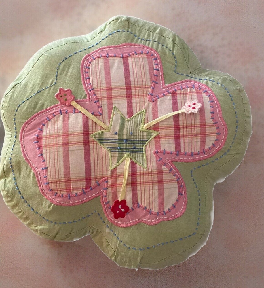 Pottery Barn Kids Flower Pillow Green, Pink, White.  No Stains Or Odors. 12x12