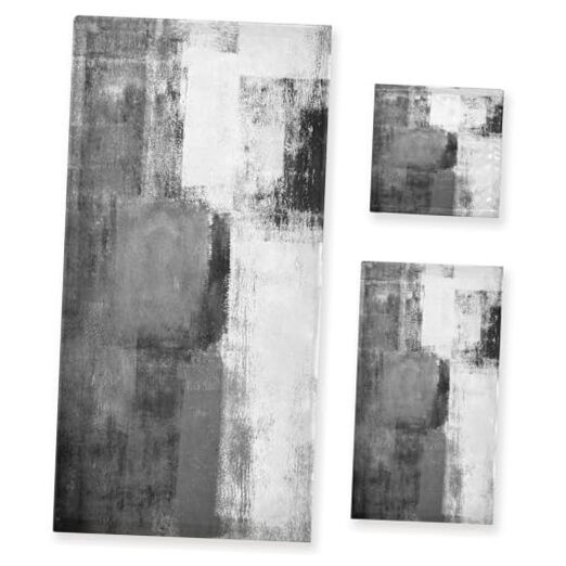 Modern 3-Piece Black & White Abstract Bath Towel Set-image