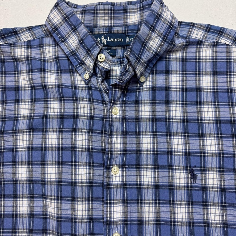 Ralph Lauren Blake Shirt Mens XL Blue Plaid Button Down Short Sleeve Pony Logo