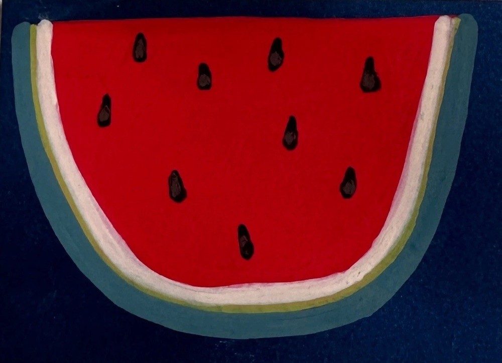 ACEO Original Acrylic Watermelon Fruit Mini Art by Bri Sander 3.5 x 2.5 OOAK ATC