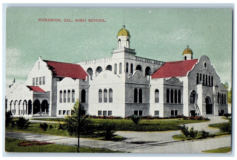 c1910's High School Exterior Roadside Riverside California CA Unposted Postcard
