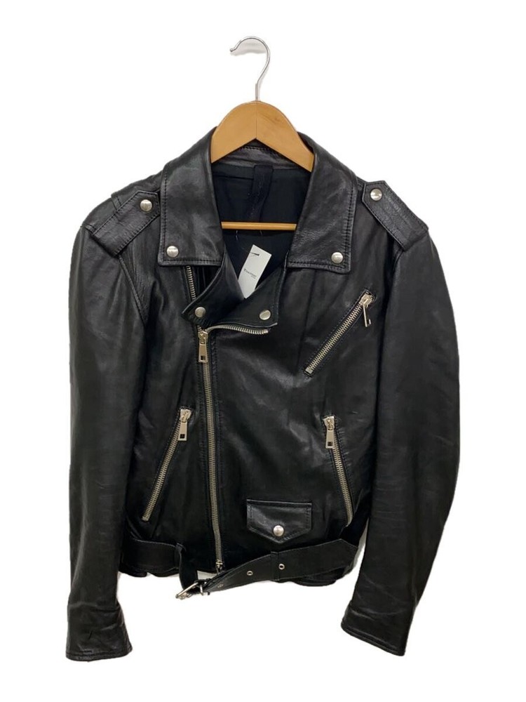 Men's Black Leather Musher Double Rider Jacket MMU17S4008 171