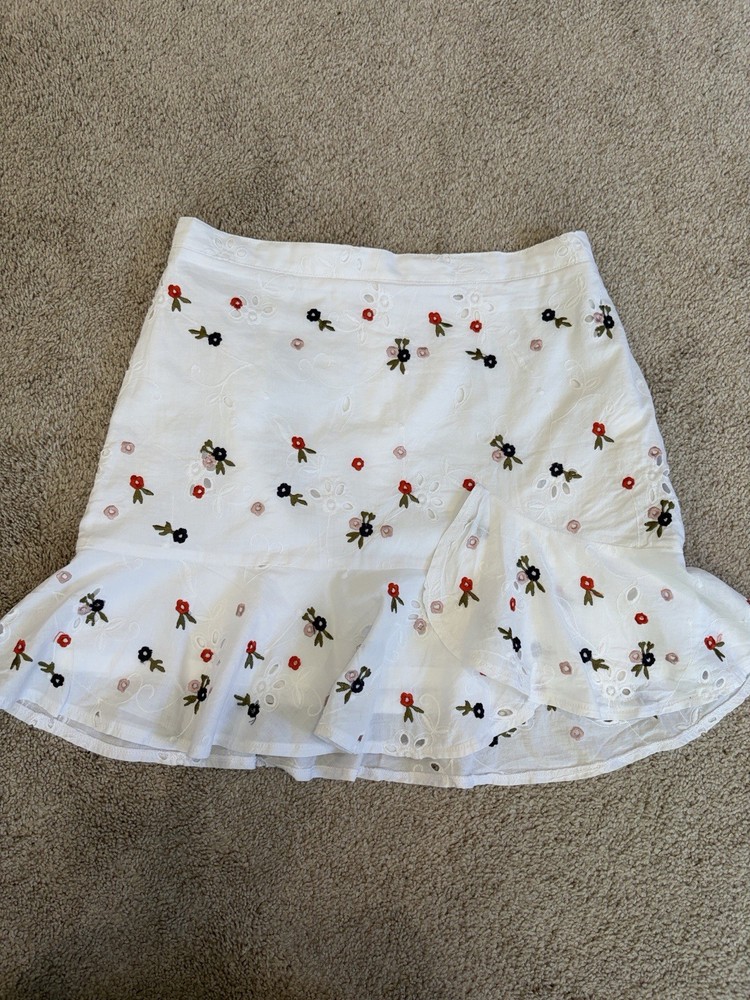 Express Embroidered Floral Ruffle A-Line Short Skirt White Red Black Size 0