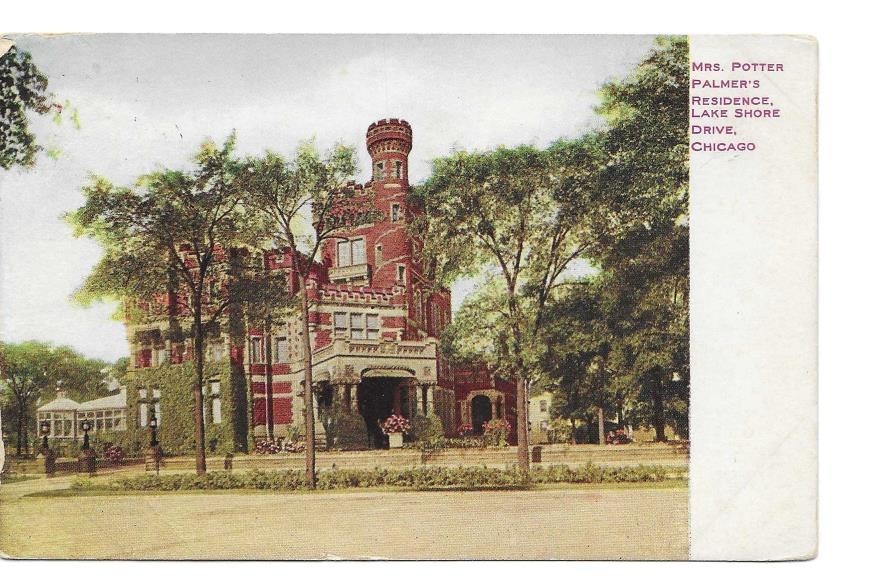 Vintage Postcard Mrs Potter Palmers Res Lake Shore Dr Chicago, IL PM 1911 005008