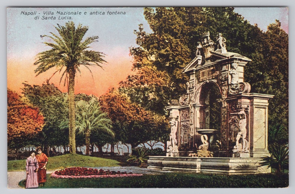 Naples Italy Villa Nazionale Santa Lucia Fountain Napoli Postcard c. 1910s