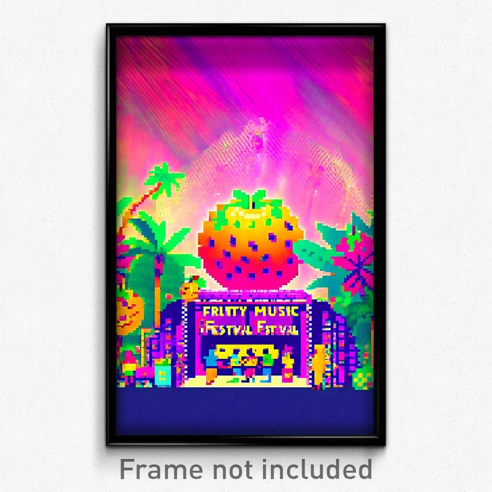 8-Bit Fruity Music Festival Pixel Art Psychedelic Poster