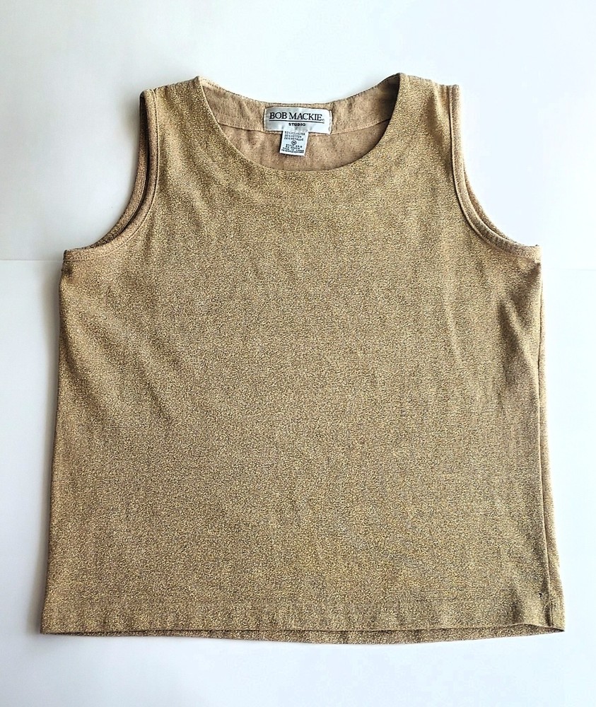 Vintage BOB MACKIE Studio Womens tank top shirt gold metallic disco glam 1970s M