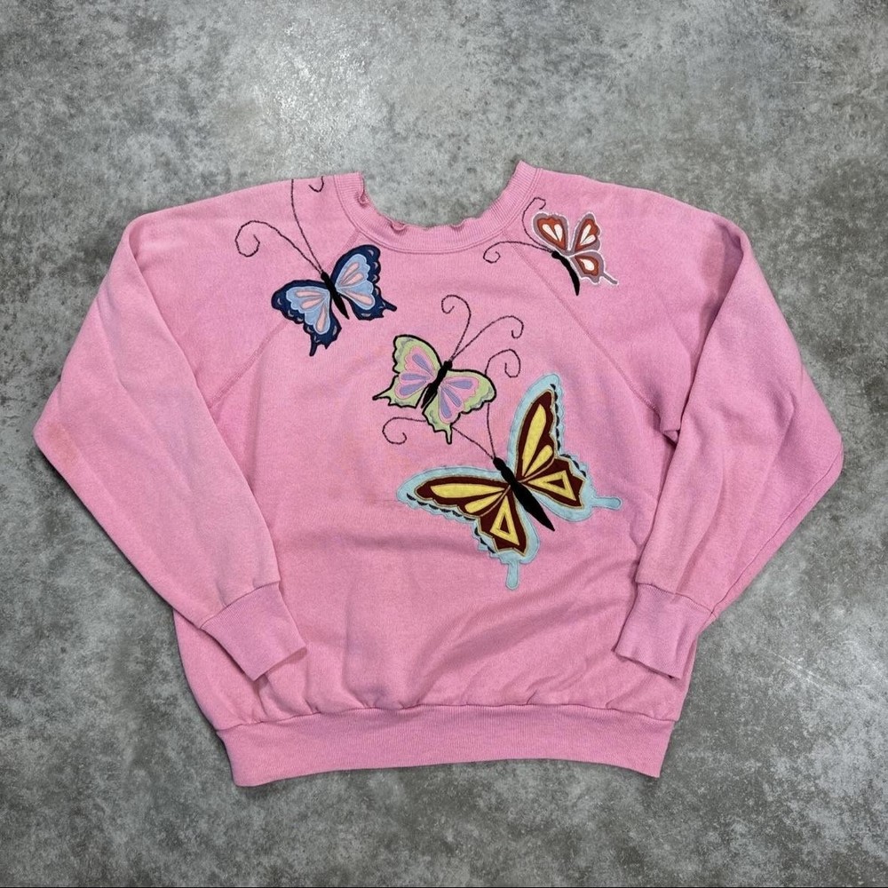 Vintage Pannill Sweatshirt Womens Large Butterfly Embroidered Crewneck USA 90s