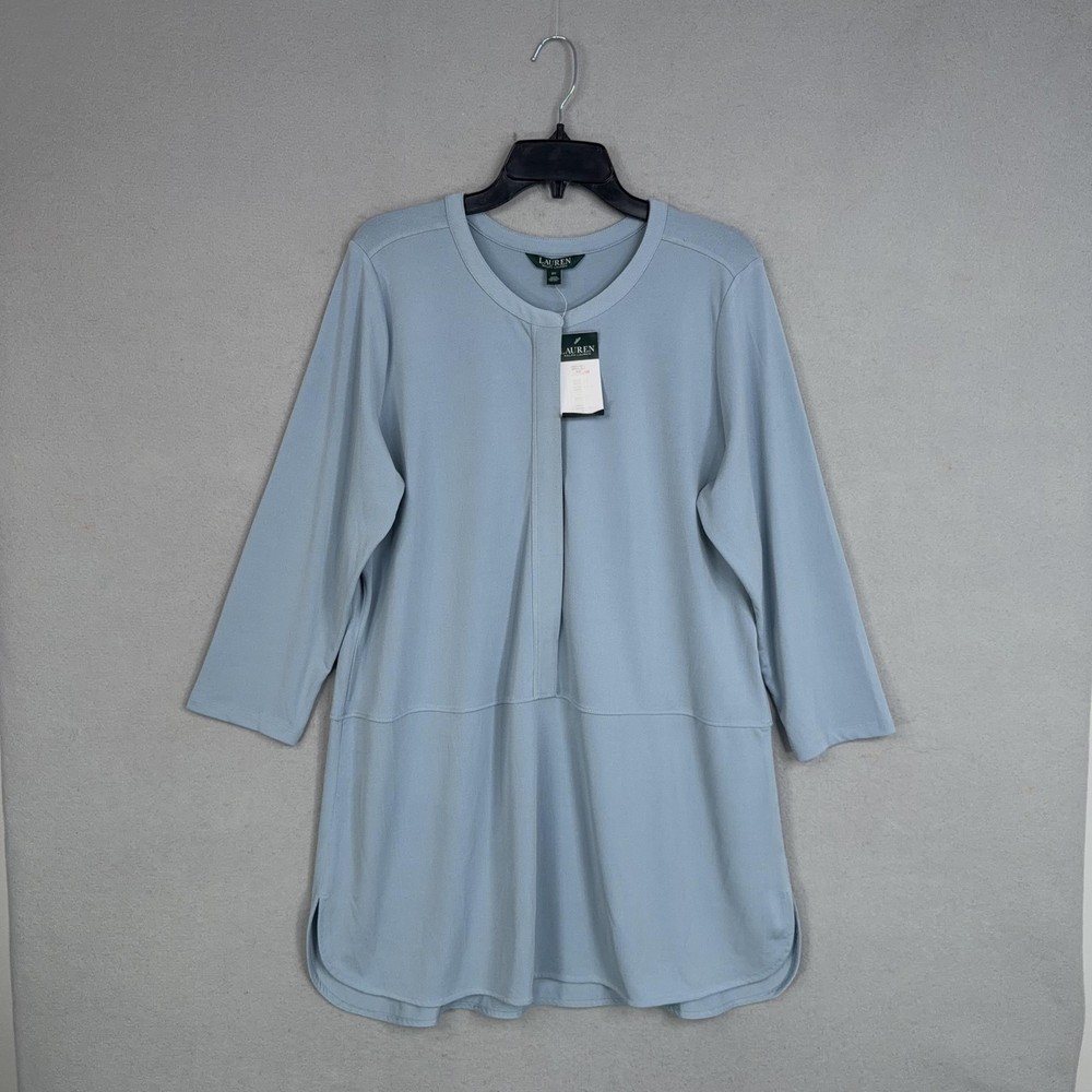 Lauren Ralph Lauren Shirt Womens 2X Blue Stretch Knit Tunic Top NWT Plus Size