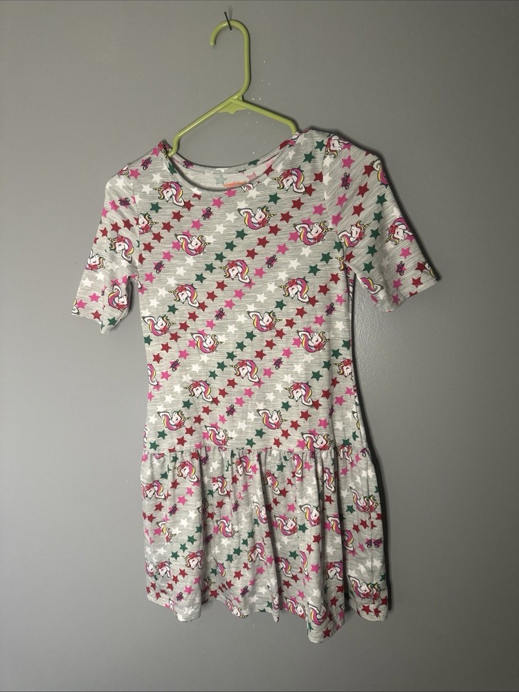 Nickelodeon JoJo Siwa Girls Dress Size Large 10/12 Unicorn Stars Ponytail Gray