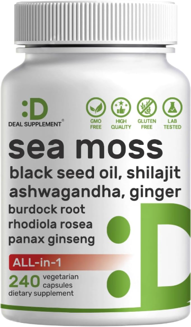 Sea Moss, Black Seed Oil, Ashwagandha, Turmeric, Ginger, All in 1, 240 Caps USA