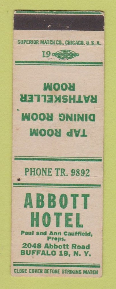 Matchbook Cover - Abbott Hotel Buffalo NY WEAR