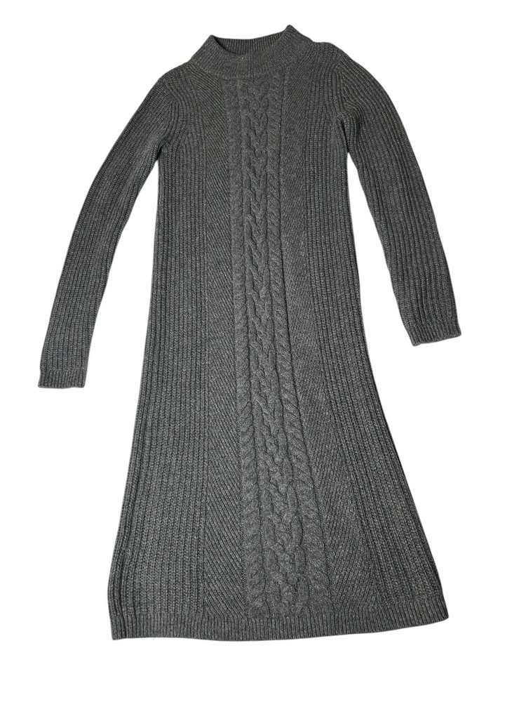 Lands End Chunky Knit Sweater Dress Size XS Gray Long Sleeve High Neck Acrylic