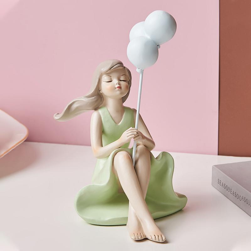 Figurine Balloon Holder Girl Resin Small Multicolor Carved Modern Free Stand