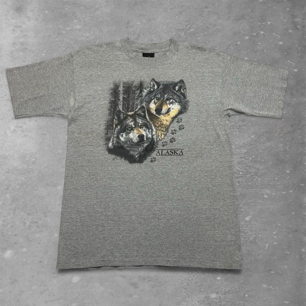 Vintage Nature Alaska Wolves Graphic Tee Men's Large
