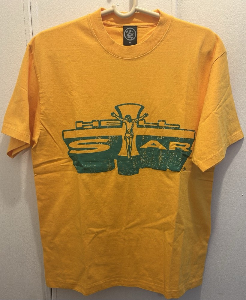 Hellstar Jesus Emblem Green Yellow Tee Shirt  Size Medium