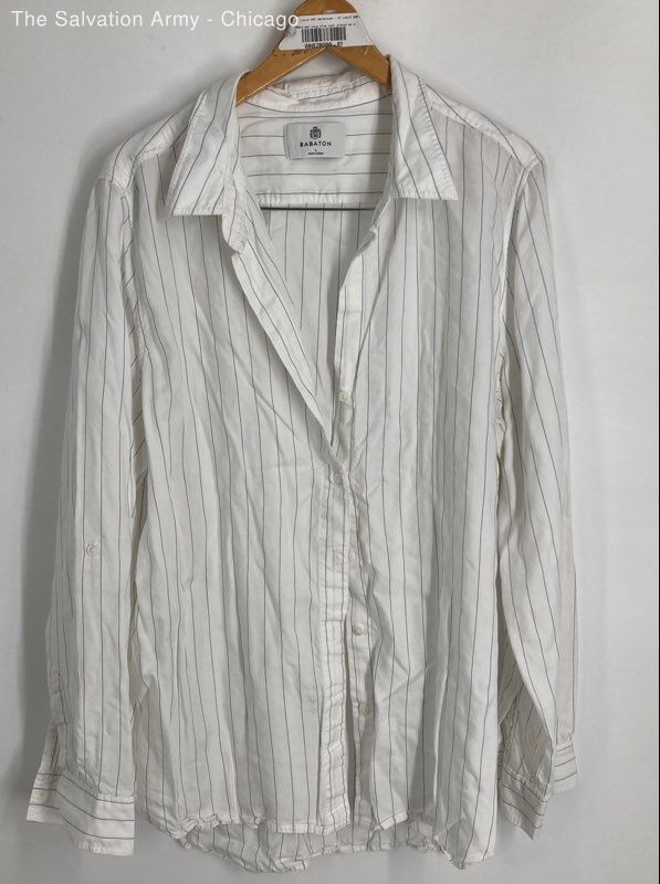 Babaton Womens White Pinstripe Long Sleeve Button-Up Shirt Size Large