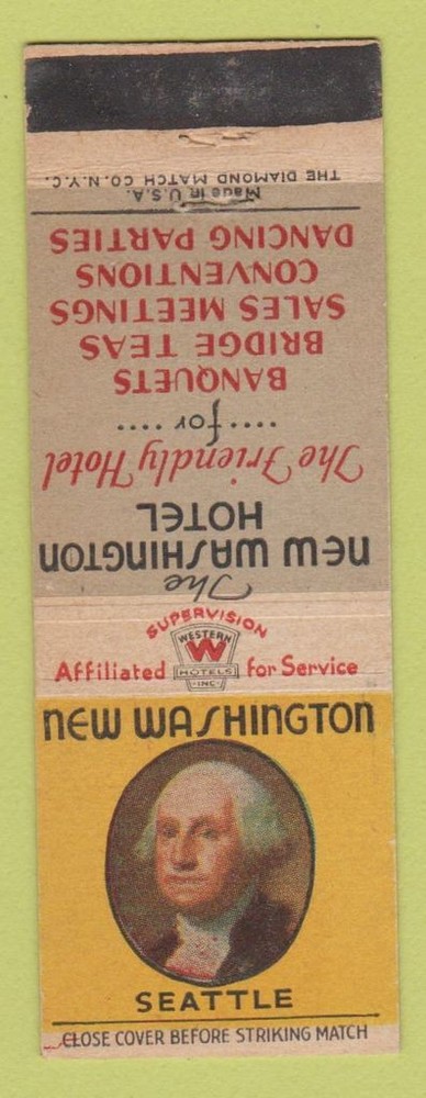 Matchbook Cover - New Washington Hotel Seattle WA