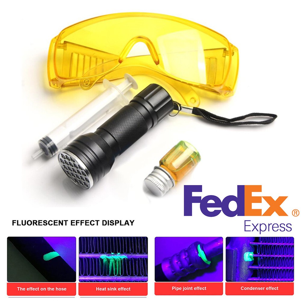 21 LED UV Flashlight + Protective Glasses +5ml HVAC A/C Fluid Gas Detection Kit-image