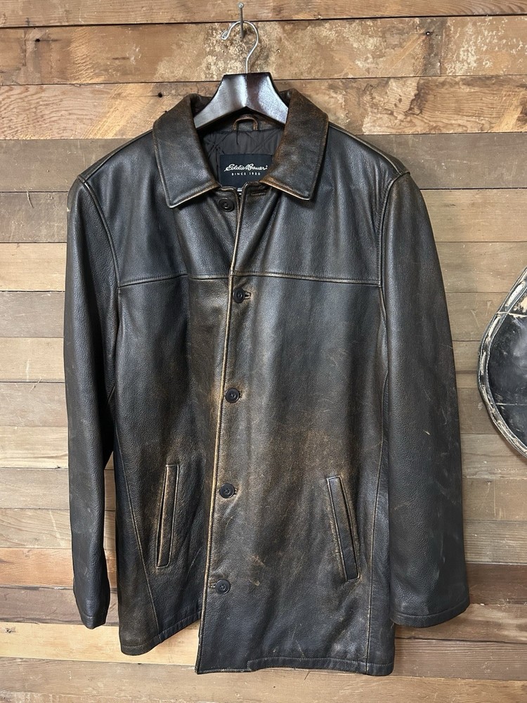 Eddie Bauer Men's Leather Jacket Faded Rust Brown Size XL