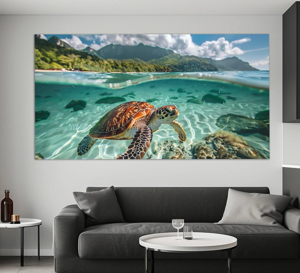 Sea Turtle Painting, Ocean Underwater Wall Art Canvas Unframed Print Art